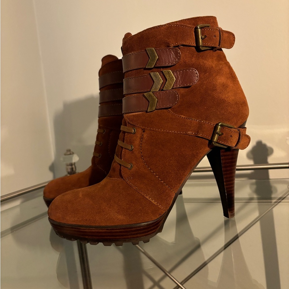 Nine West Suede Cognac Booties - Size 8.5